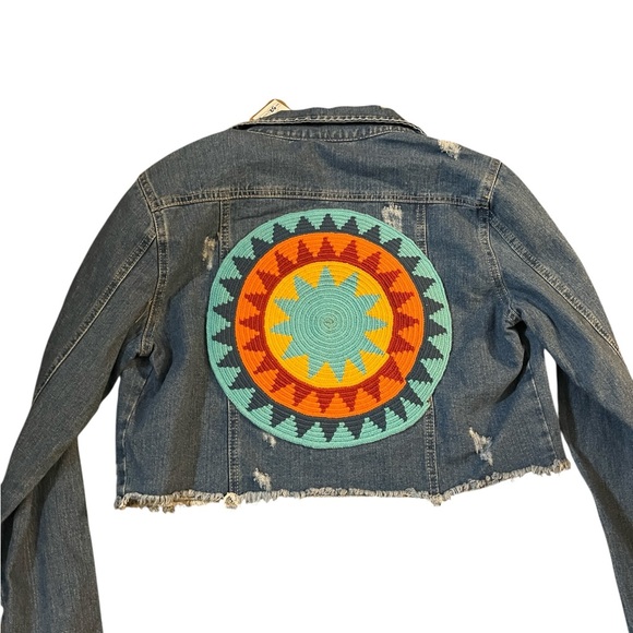 NWT Z Chick Distressed Embellished Cropped Jean Jacket Size Large - Picture 6 of 9